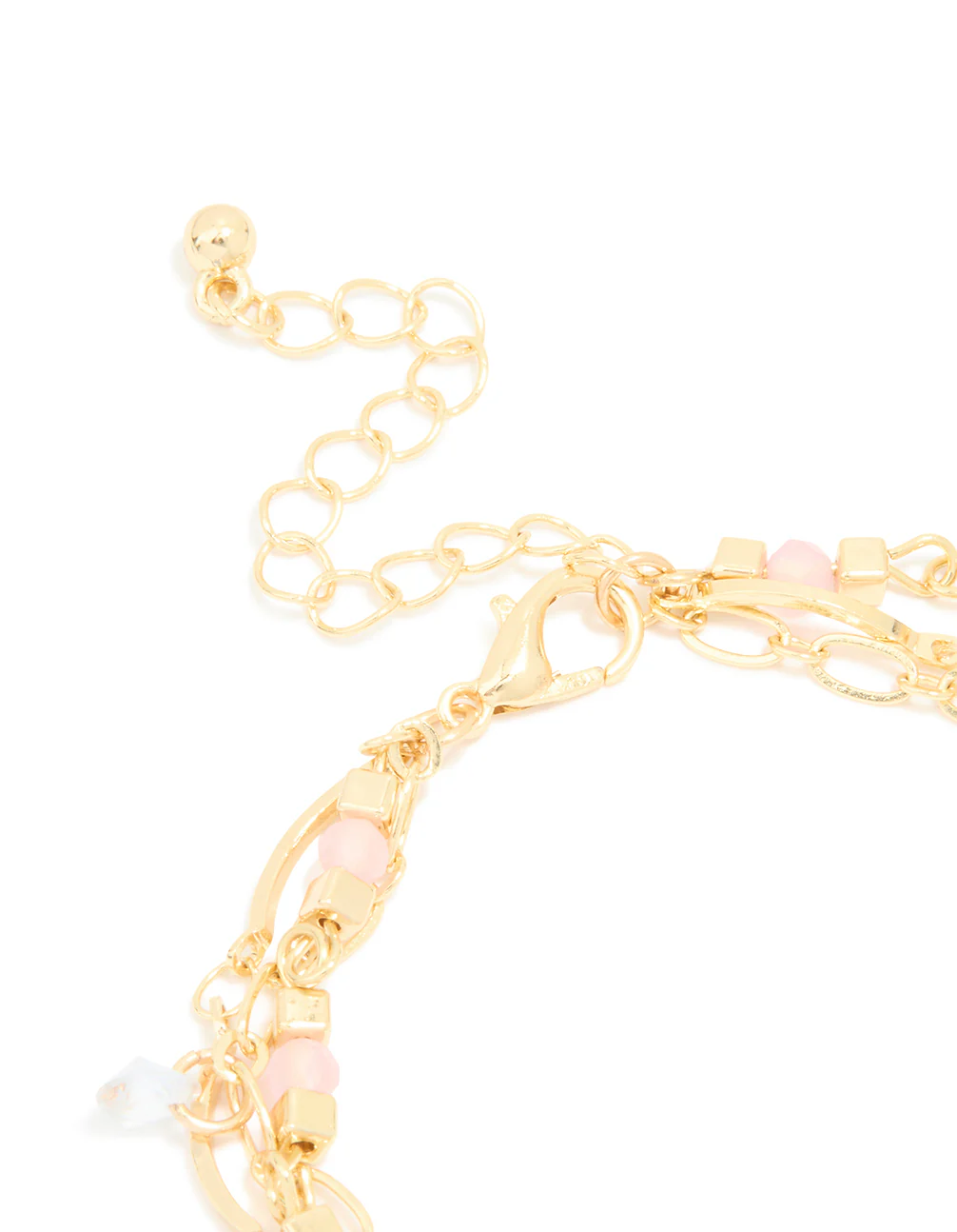 Gold Plated Rose Quartz & Pearl Layered Chain Bracelet - Image 5