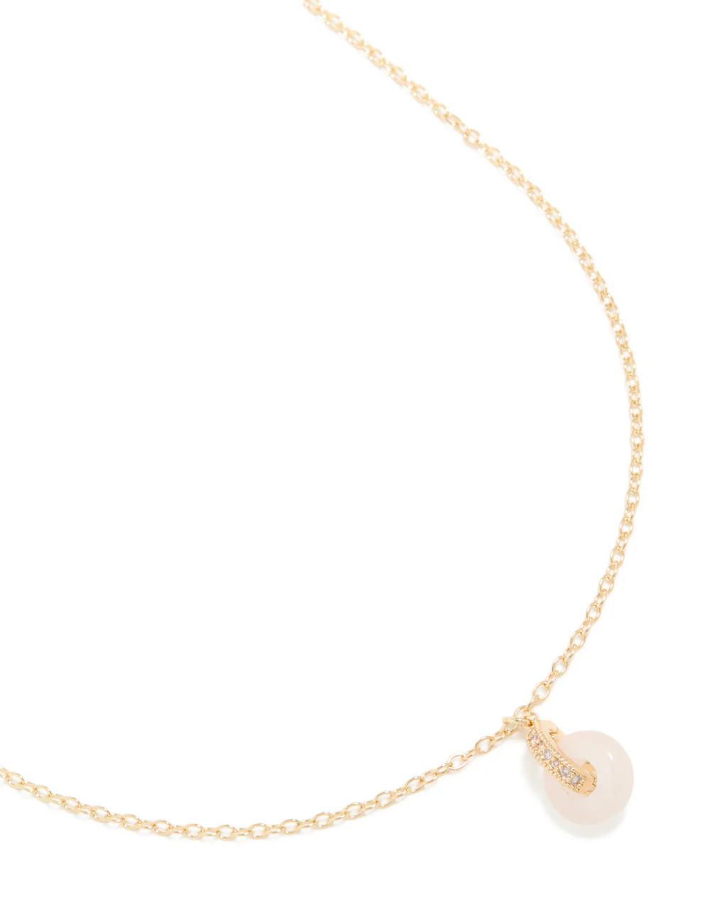 Gold Plated Rose Quartz Semi-Precious Stone Cubic Zirconia Doughnut Necklace - Image 2