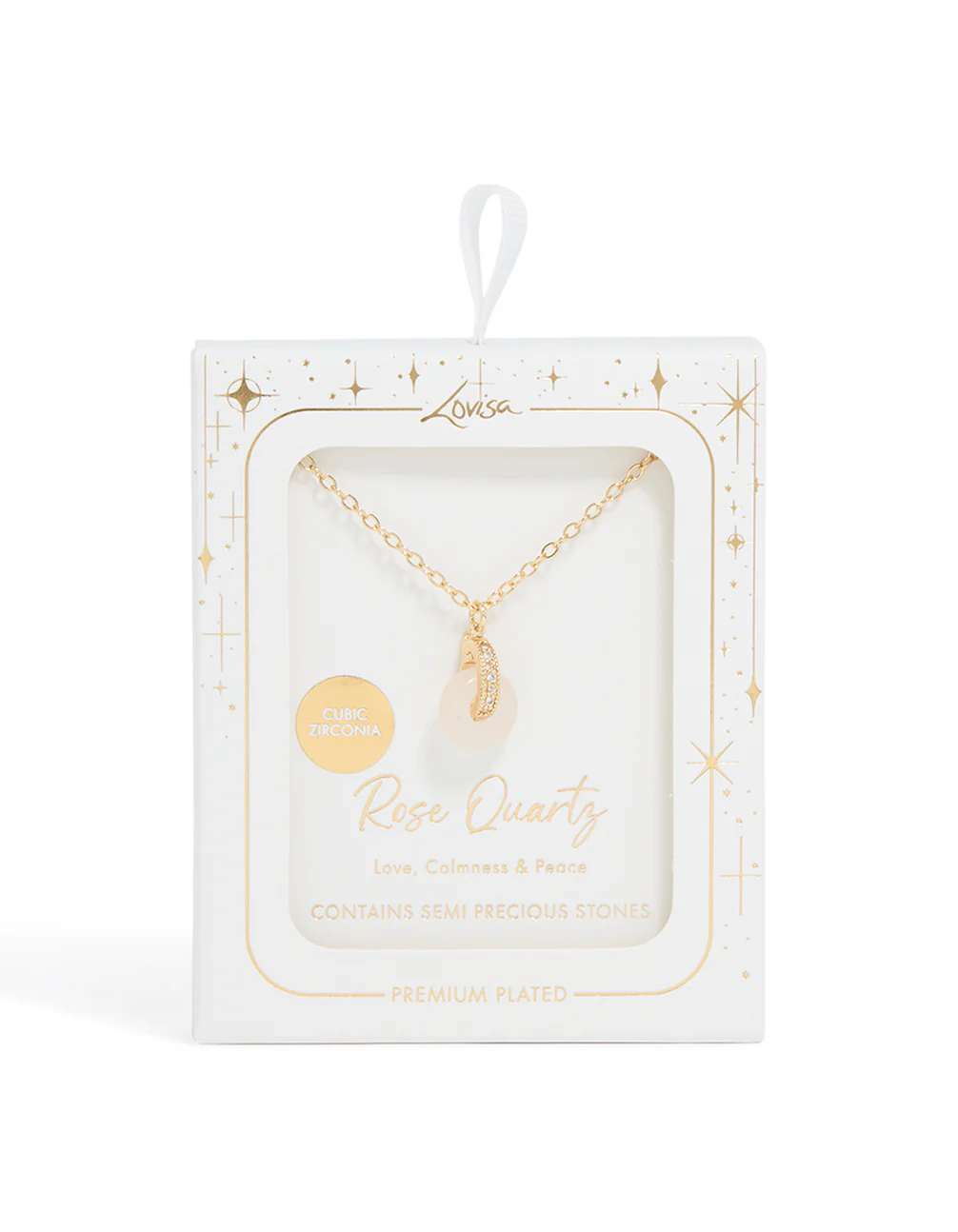 Gold Plated Rose Quartz Semi-Precious Stone Cubic Zirconia Doughnut Necklace - Image 5