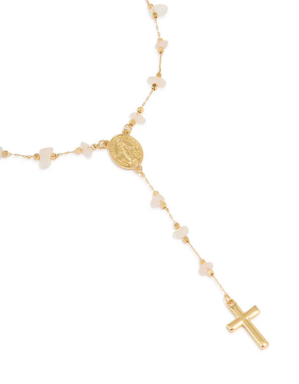 Gold Plated Rose Quartz Semi Precious Stone Lariat Y-Necklace - Image 2
