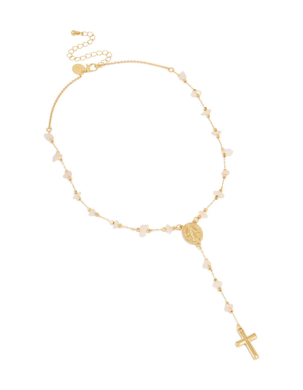 Gold Plated Rose Quartz Semi Precious Stone Lariat Y-Necklace - Image 4
