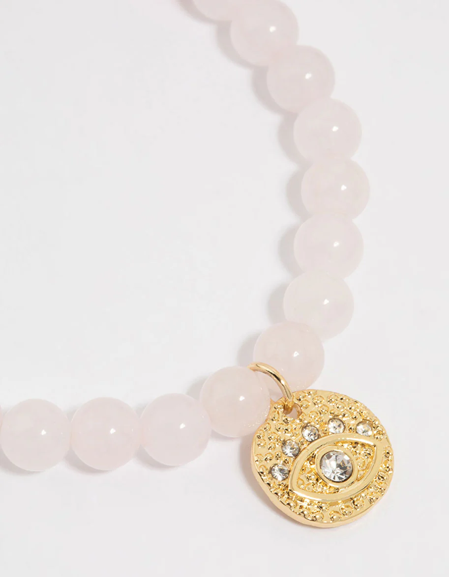Gold Plated Rose Quartz Stretch Bracelet - Image 2