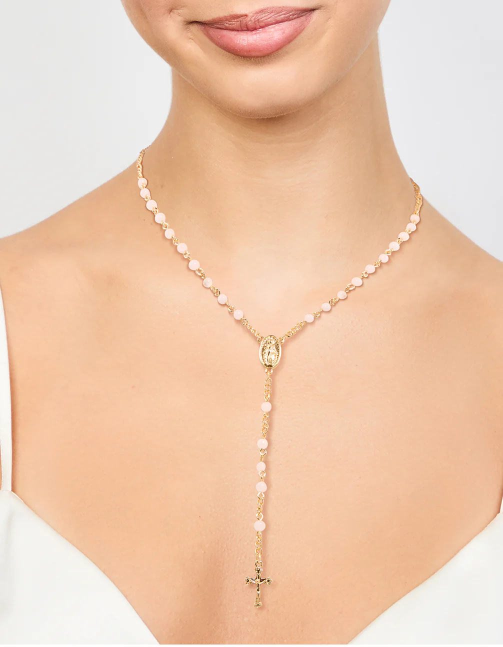 Gold Plated Rose Quartz Y-Necklace - Image 2