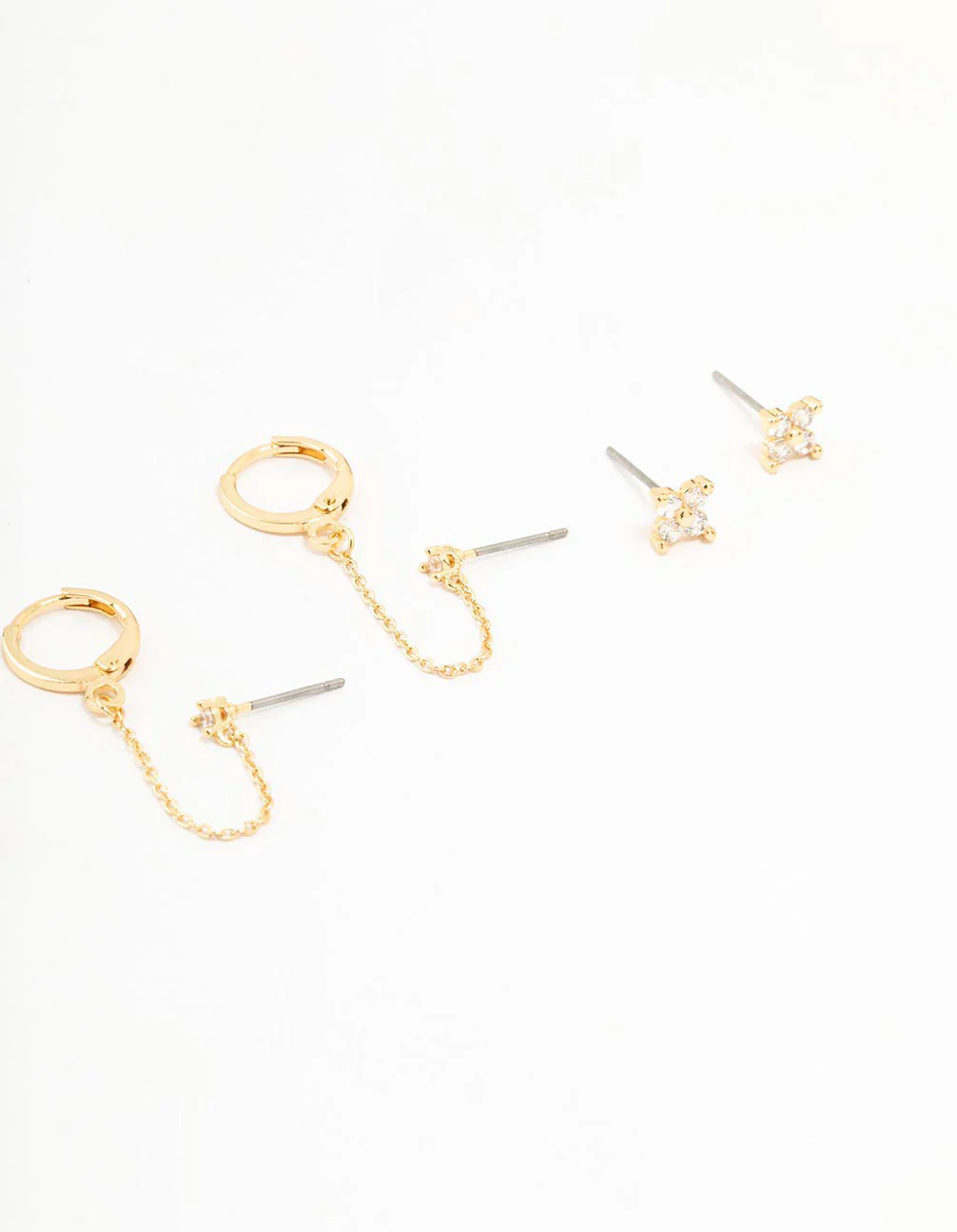 Gold Plated Round Cubic Zirconia & Chain Earrings 5-Pack - Image 3