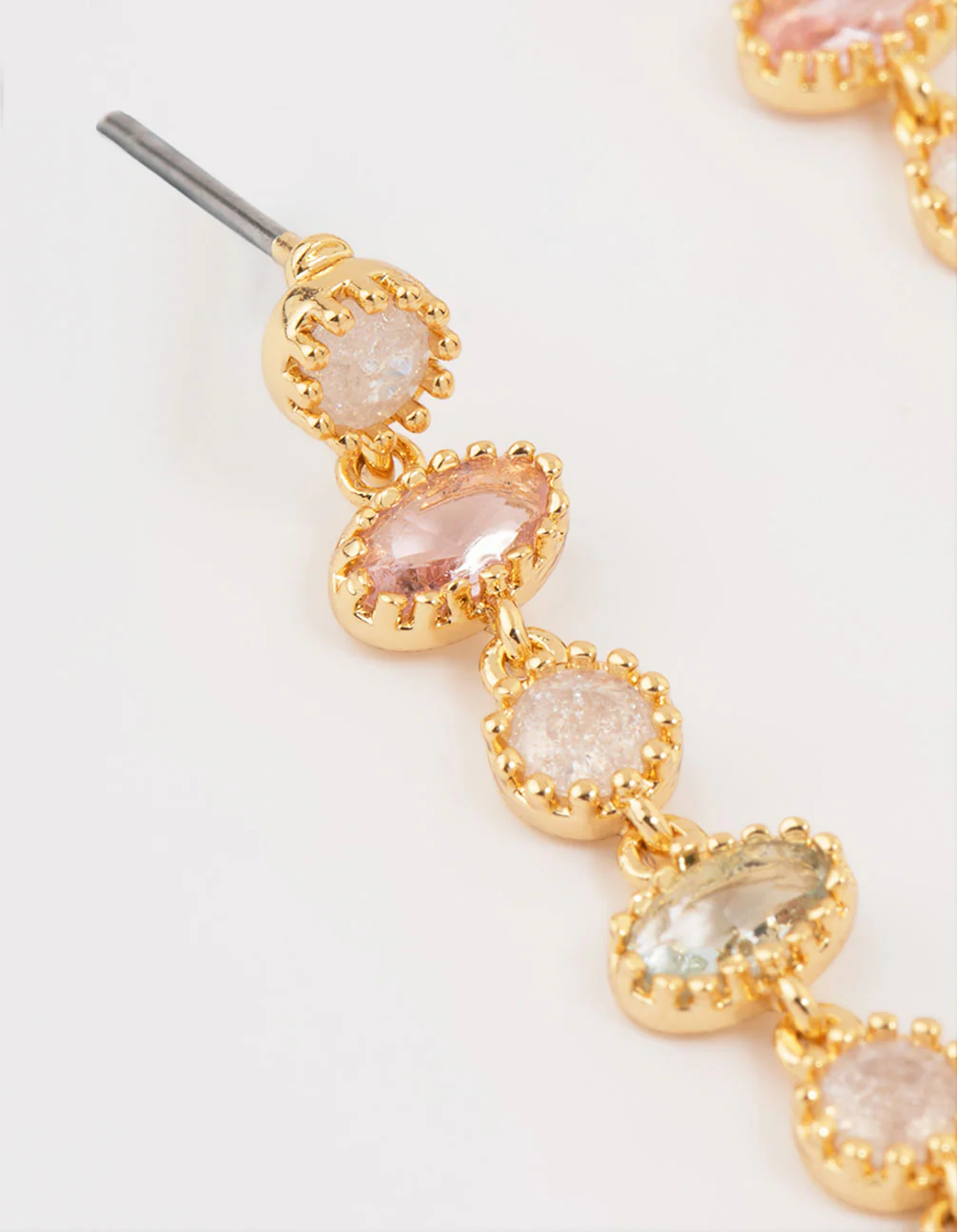 Gold Plated Round & Oval Stone Drop Earrings - Image 4