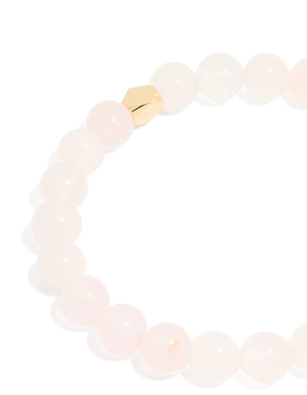 Gold Plated Round Rose Quartz Stretch Bracelet - Image 5