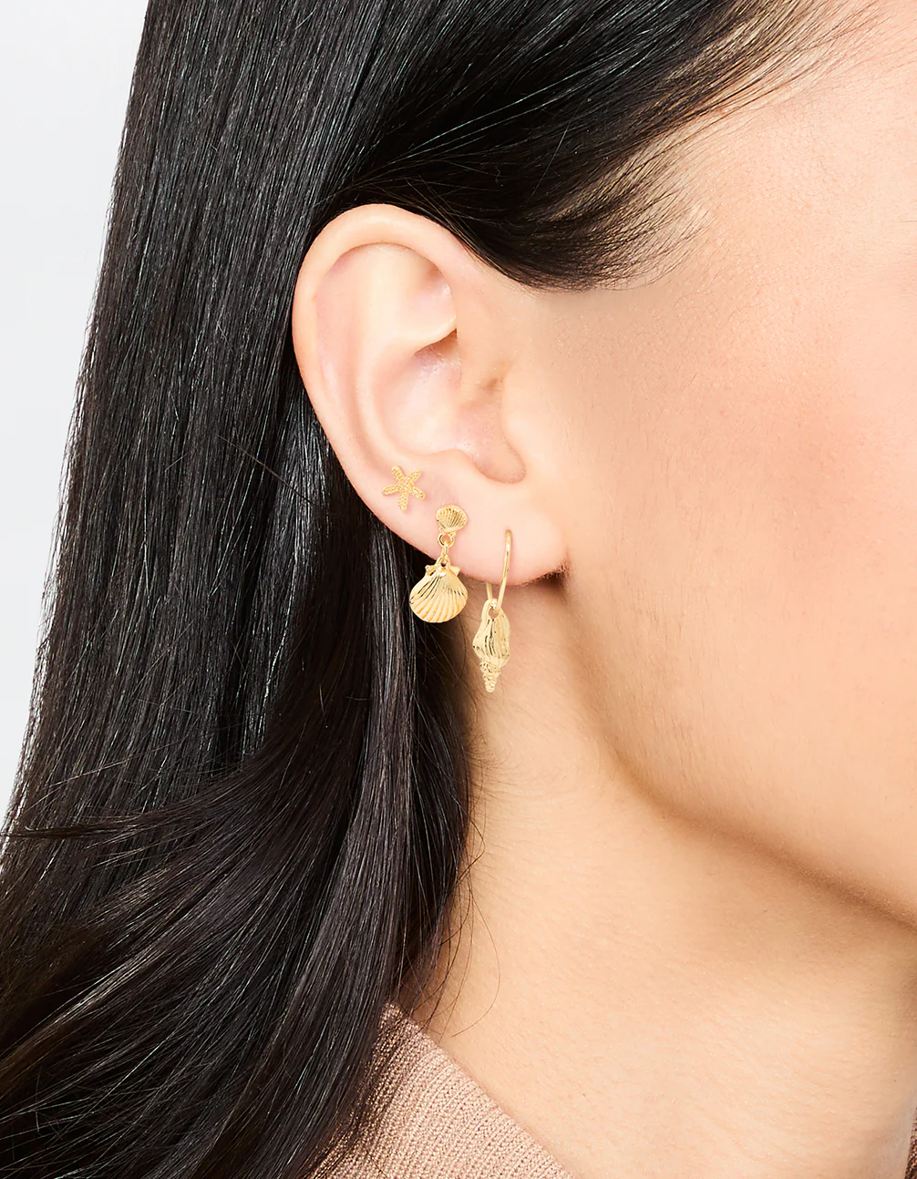 Gold Plated Seashell Earrings 3-Pack - Image 2