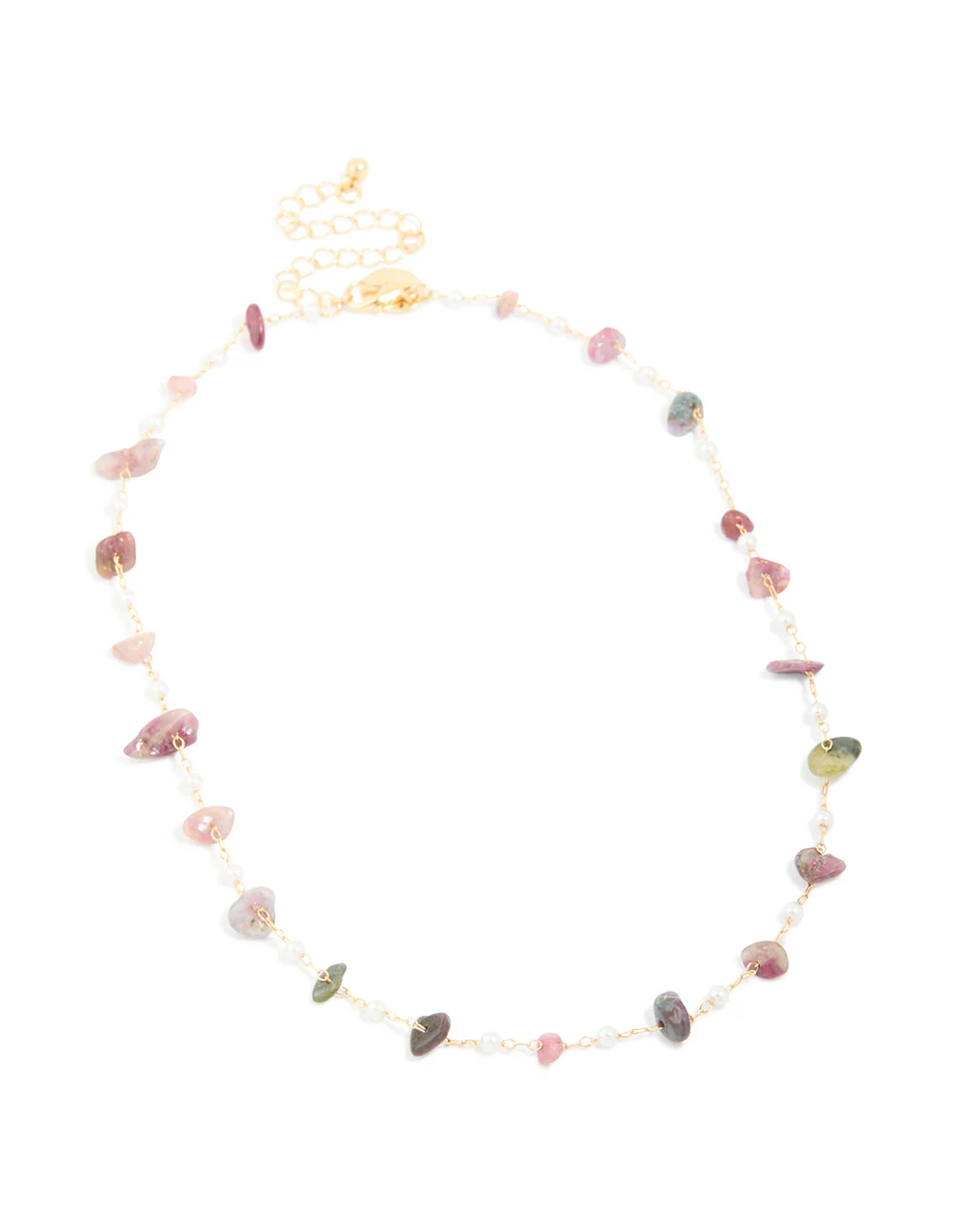 Gold Plated Semi Precious Stones & Pearls Alternating Necklace - Image 4