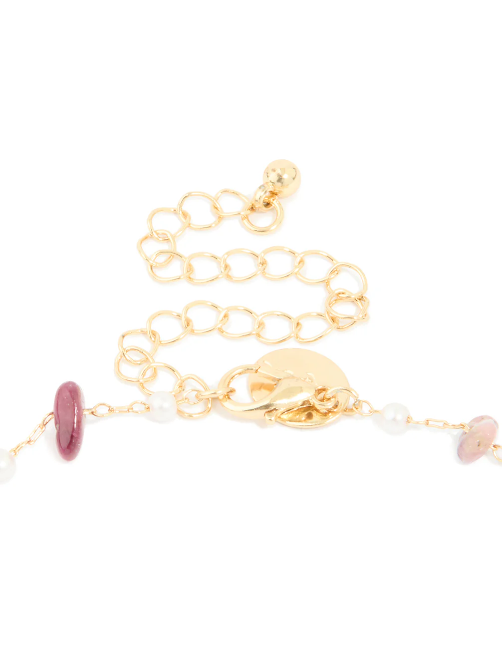 Gold Plated Semi Precious Stones & Pearls Alternating Necklace - Image 5