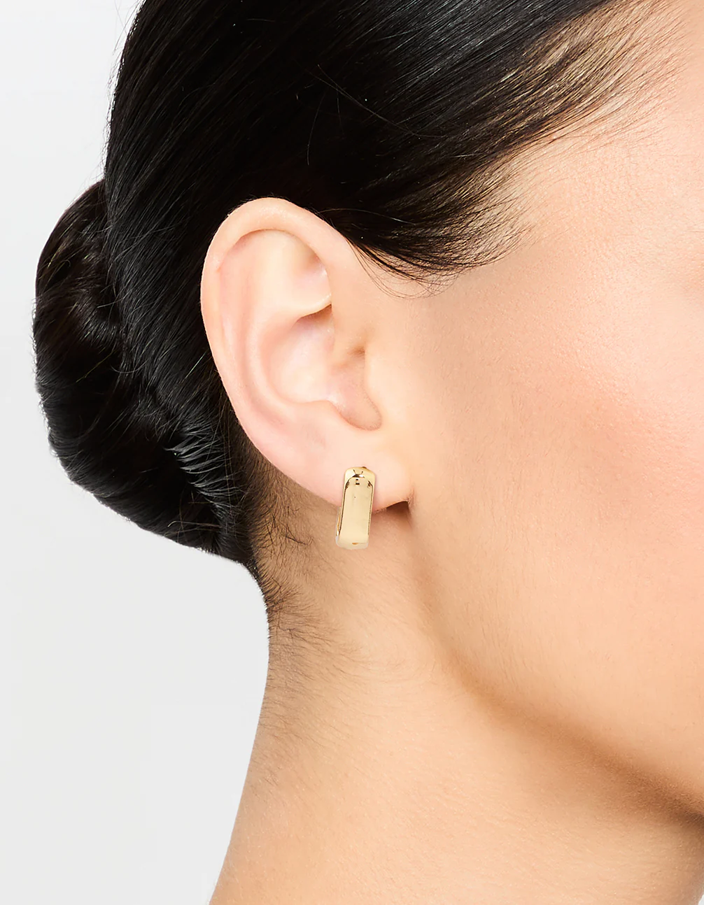 Gold Plated Small Rectangle Huggie Earrings - Image 2