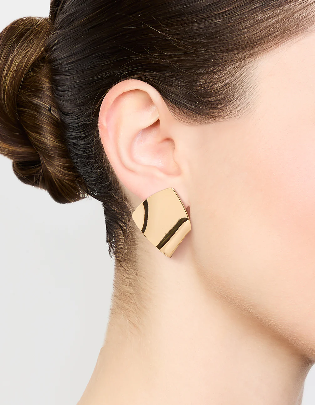 Gold Plated Smooth Folded Stud Earrings - Image 2