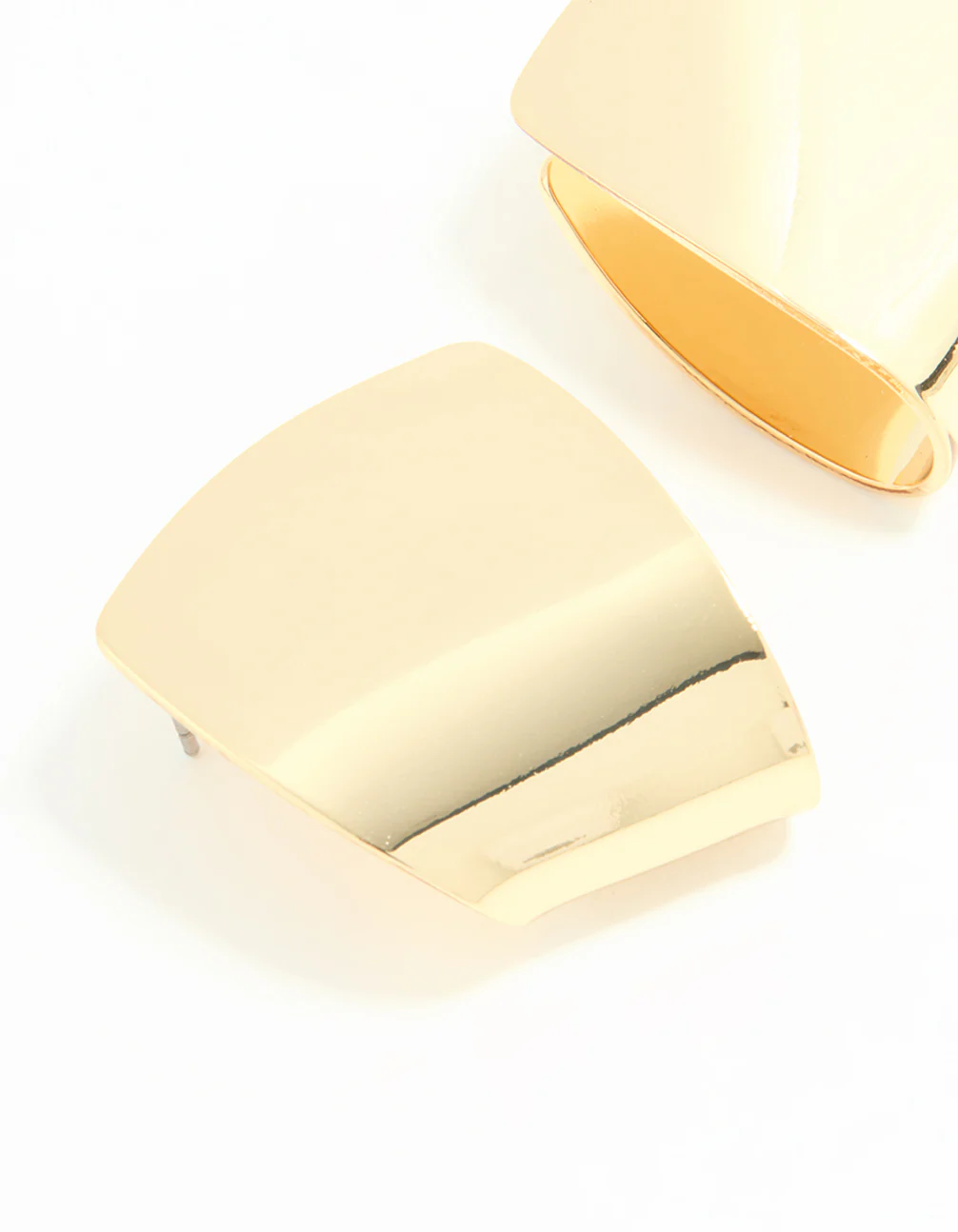 Gold Plated Smooth Folded Stud Earrings - Image 4