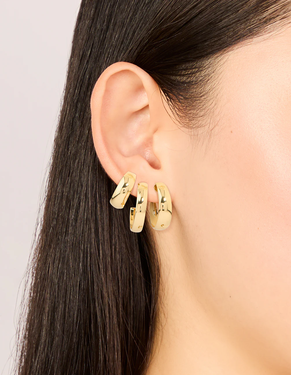 Gold Plated Smooth Hoop Earrings 3-Pack - Image 2
