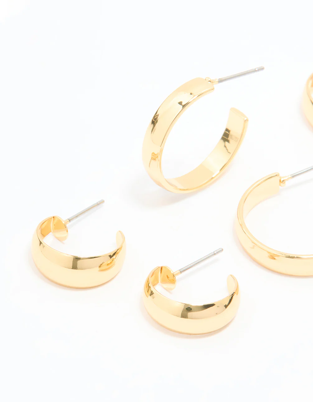 Gold Plated Smooth Hoop Earrings 3-Pack - Image 4