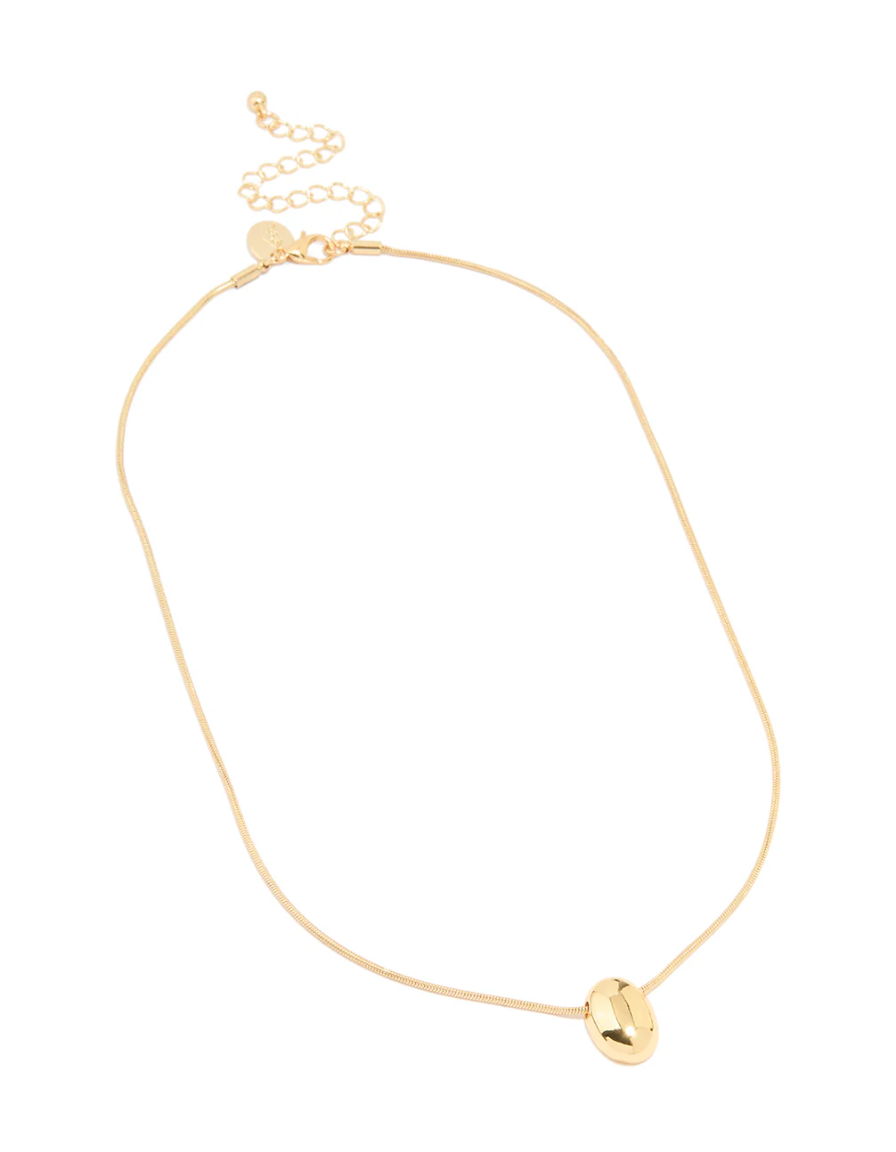 Gold Plated Snake Chain Small Oval Pendant Necklace - Image 2
