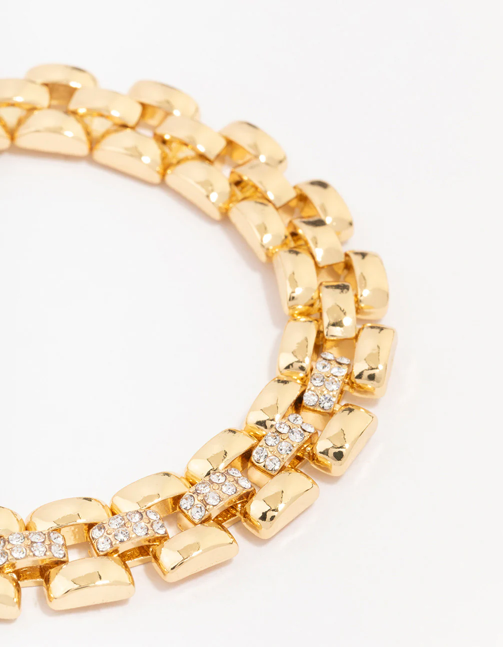 Gold Plated Brass Square Link Pave Chain Bracelet - Image 2