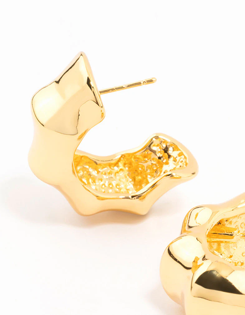 Waterproof Gold Plated Stainless Steel Bamboo Hoop Earrings - Image 2