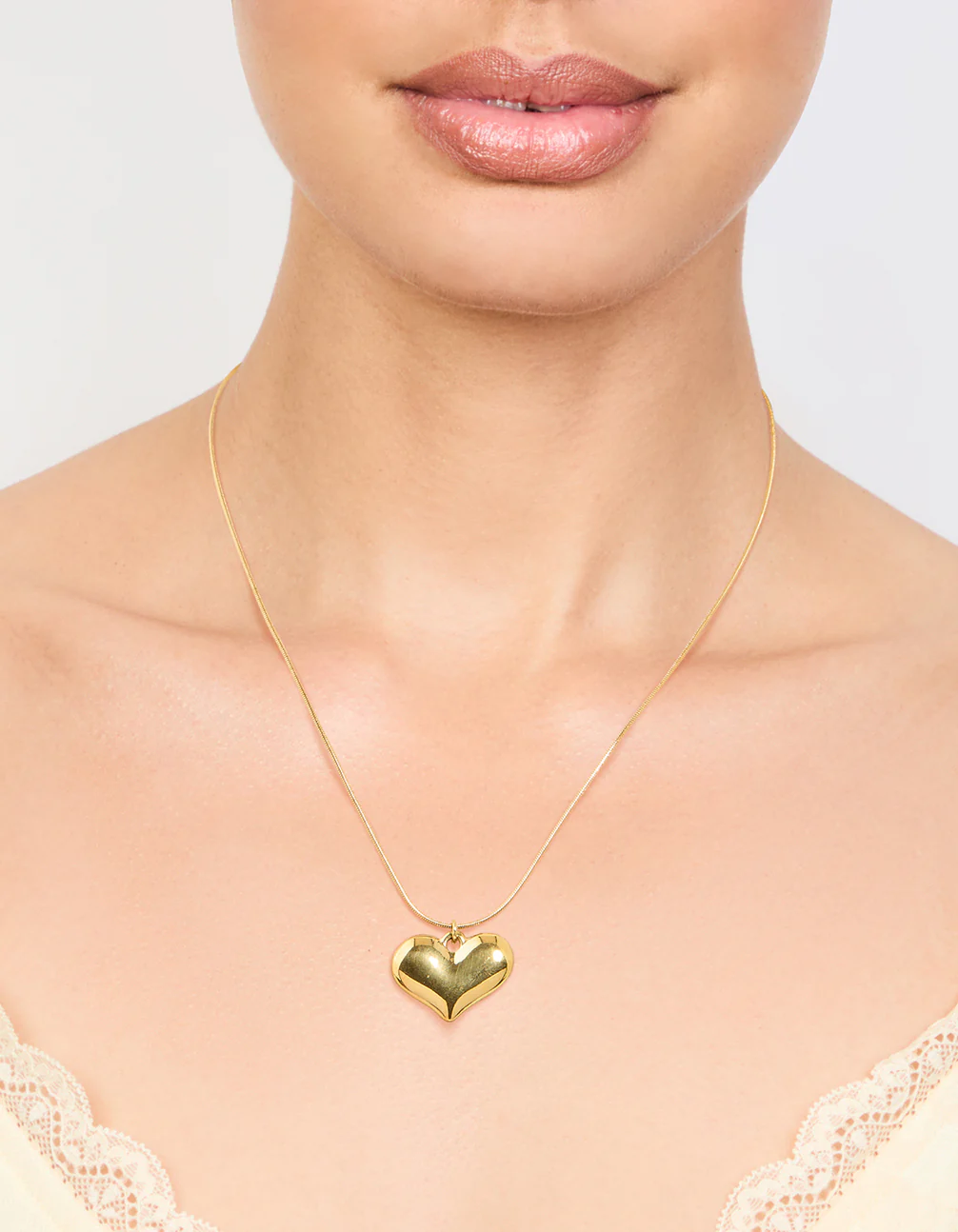 Waterproof Gold Plated Stainless Steel Classic Puffy Heart Pendant Necklace - Image 2
