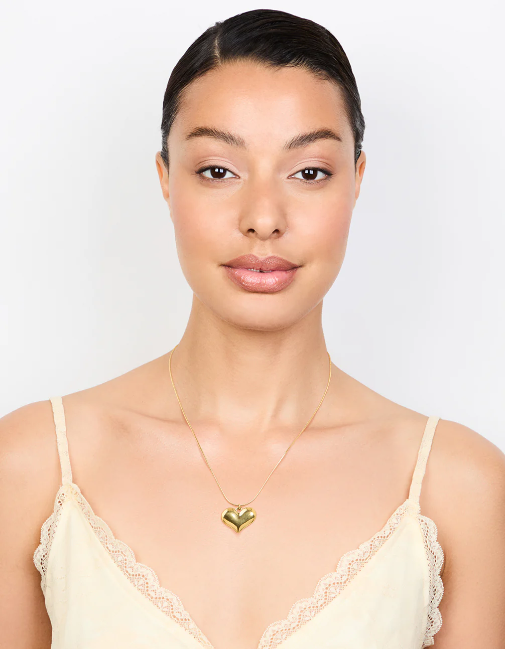 Waterproof Gold Plated Stainless Steel Classic Puffy Heart Pendant Necklace - Image 3