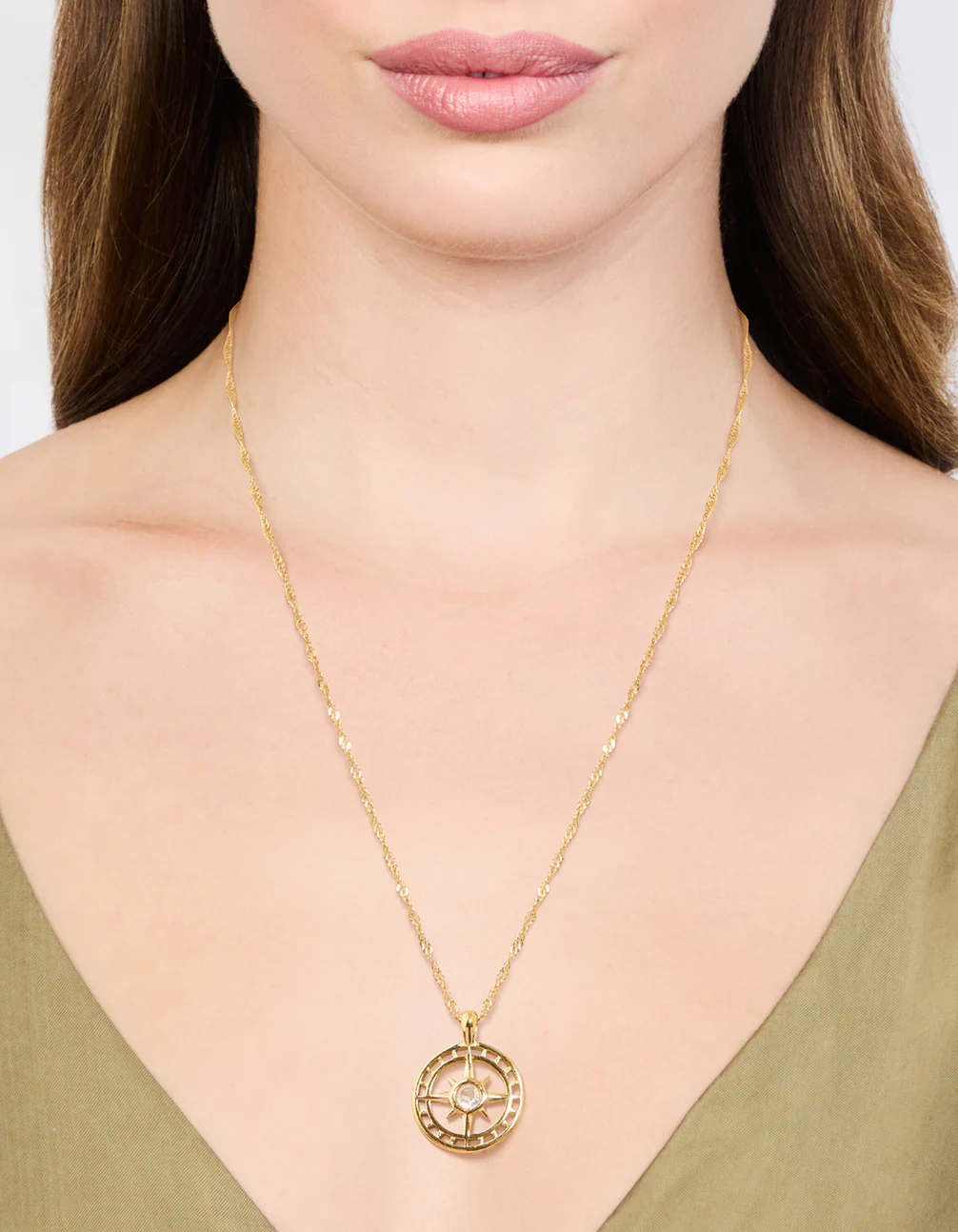 Waterproof Gold Plated Stainless Steel Compass Pendant Necklace - Image 2