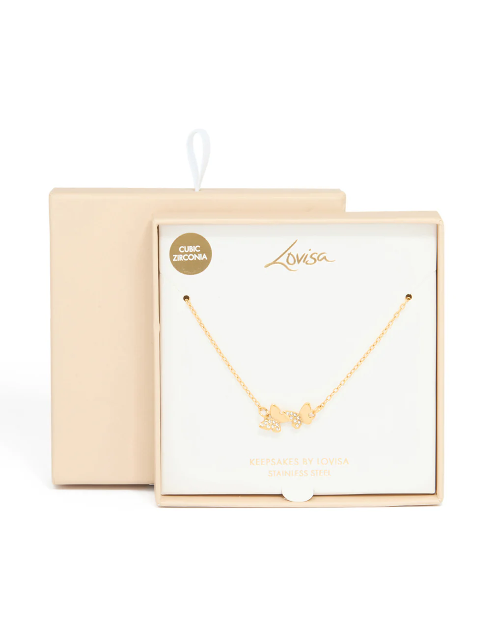 Gold Plated Stainless Steel Cubic Zirconia Butterfly Necklace - Image 3