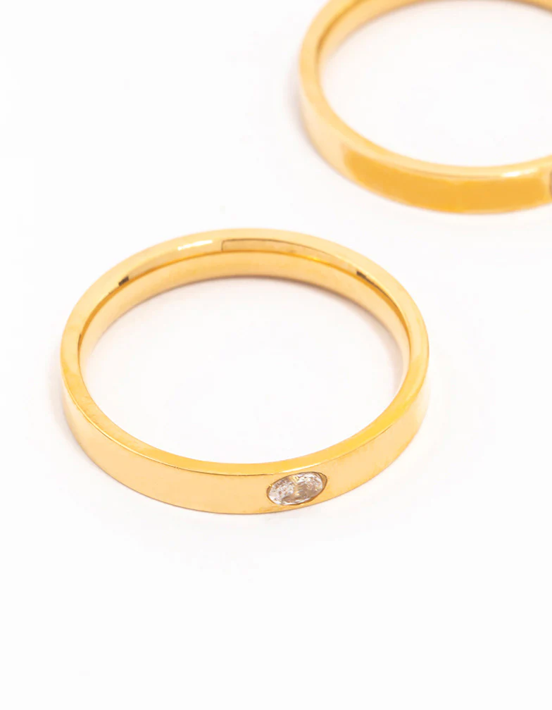 Waterproof Gold Plated Stainless Steel Cubic Zirconia Stacking Rings 3-Pack - Image 2