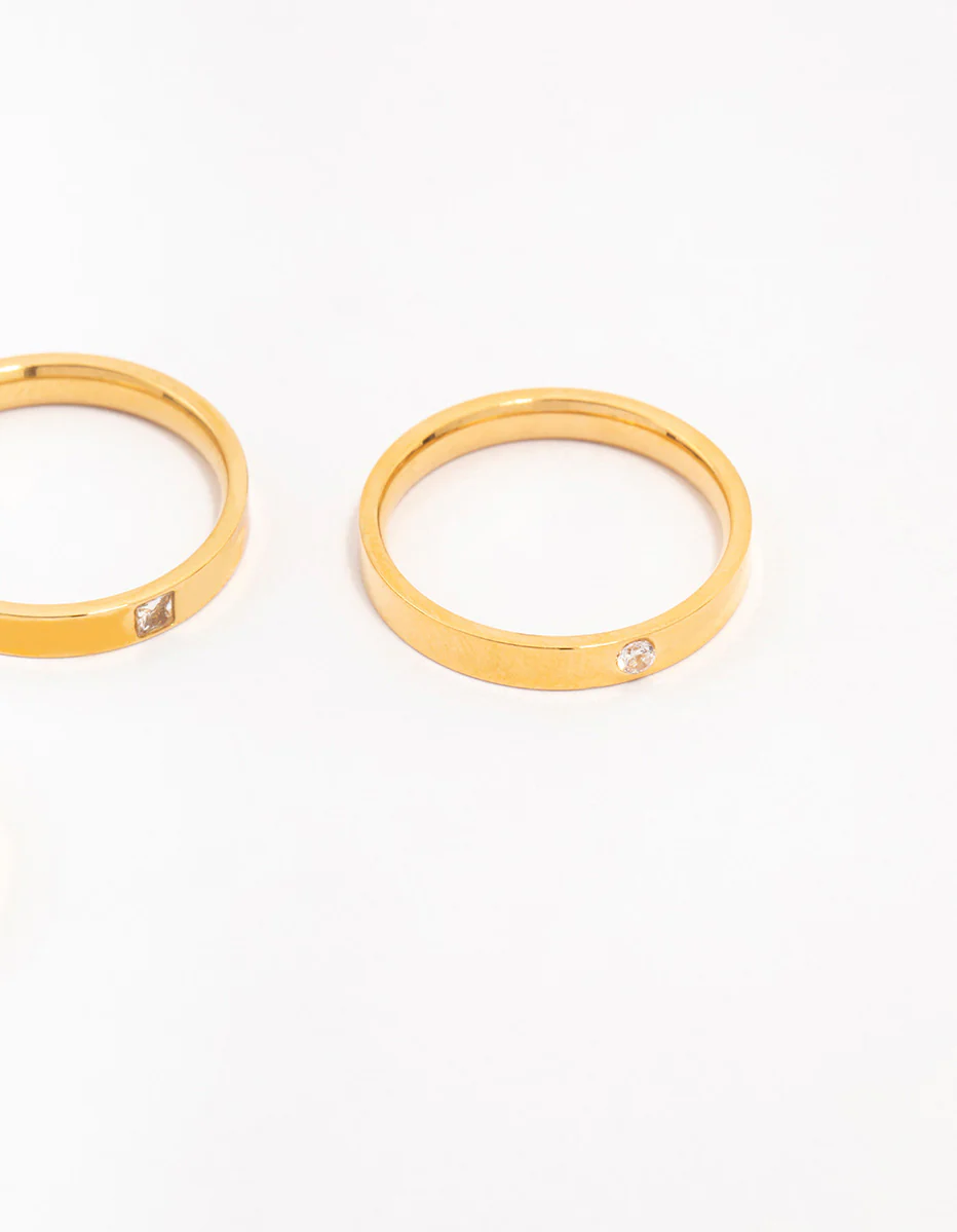 Waterproof Gold Plated Stainless Steel Cubic Zirconia Stacking Rings 3-Pack - Image 3