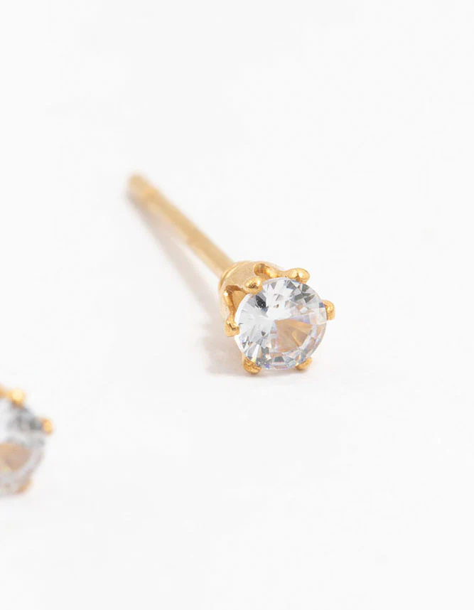 Waterproof Gold Plated Stainless Steel Cubic Zirconia Stud Earrings 3 MM - Image 5