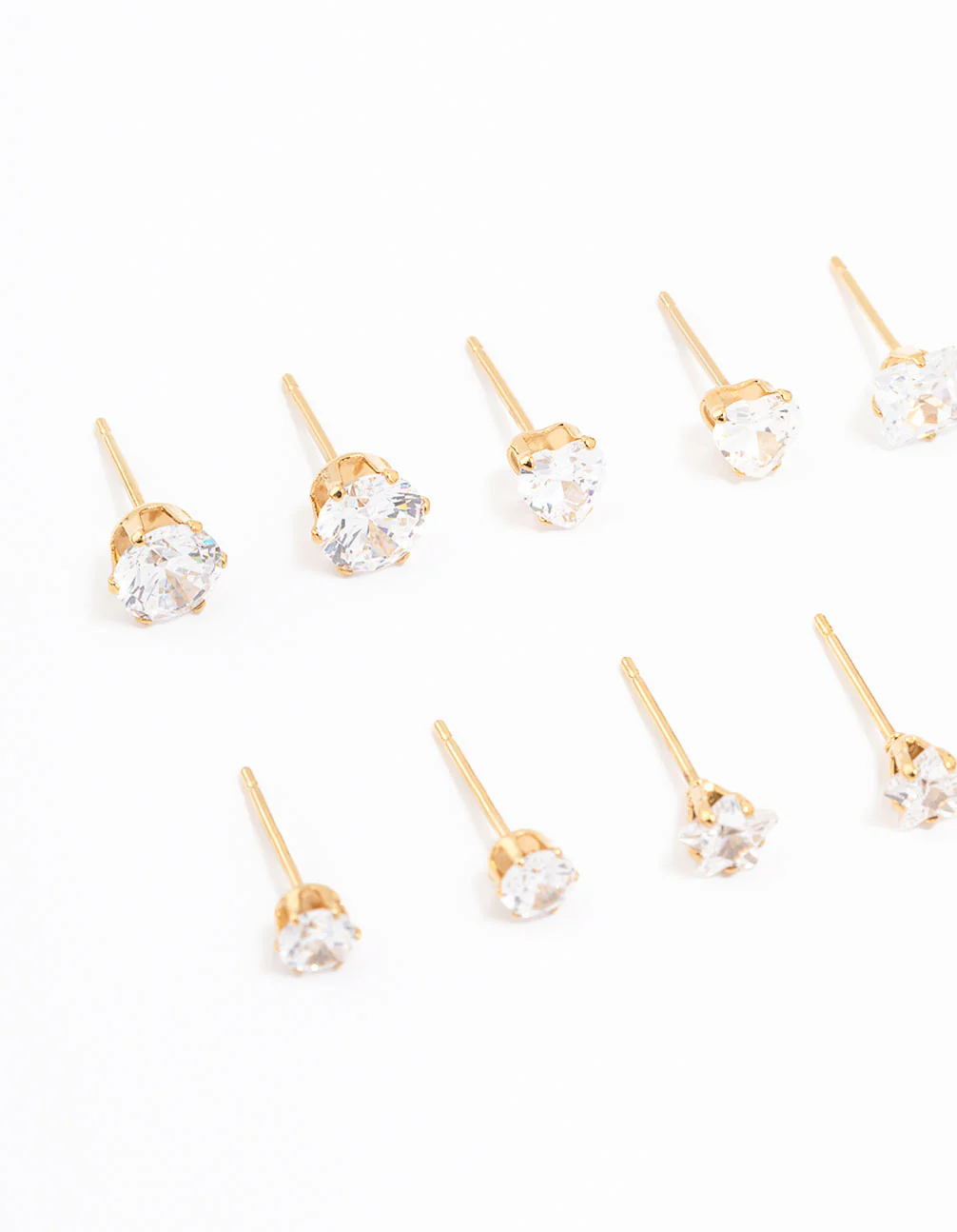 Waterproof Gold Plated Stainless Steel Cubic Zirconia Stud Earrings 6-Pack - Image 2