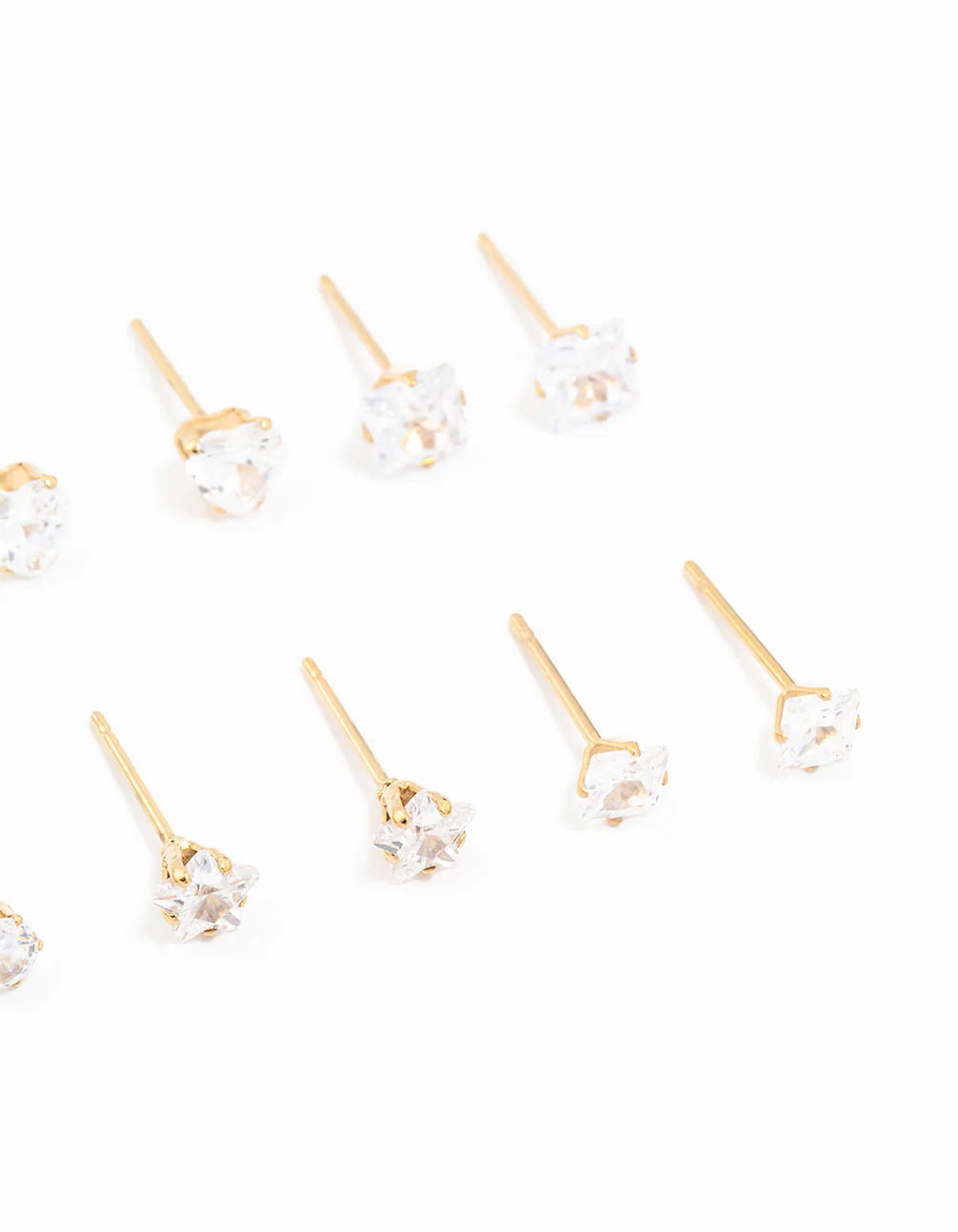 Waterproof Gold Plated Stainless Steel Cubic Zirconia Stud Earrings 6-Pack - Image 3