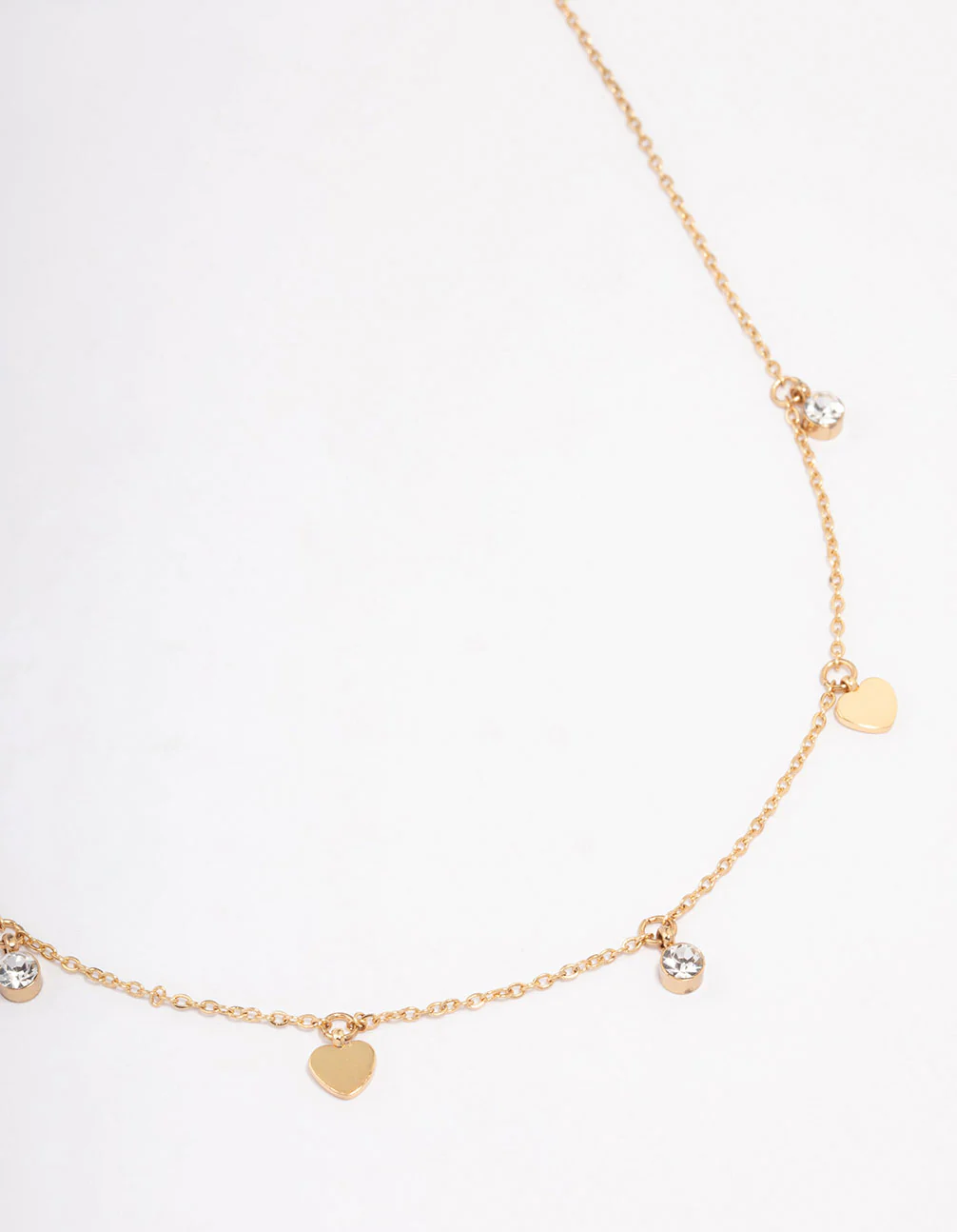 Waterproof Gold Plated Stainless Steel Diamante & Heart Necklace - Image 2