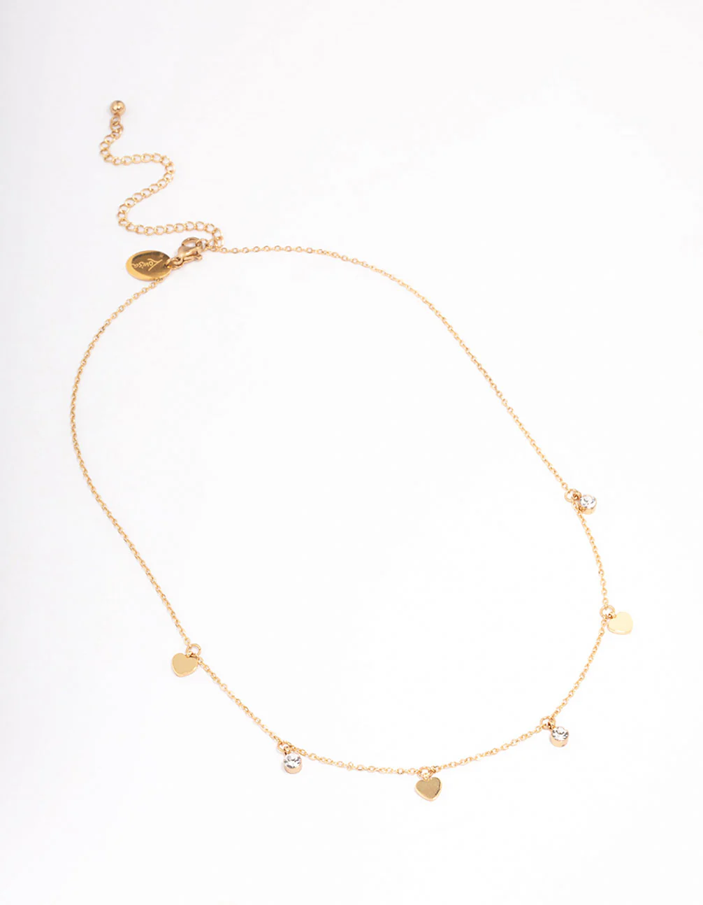 Waterproof Gold Plated Stainless Steel Diamante & Heart Necklace - Image 3
