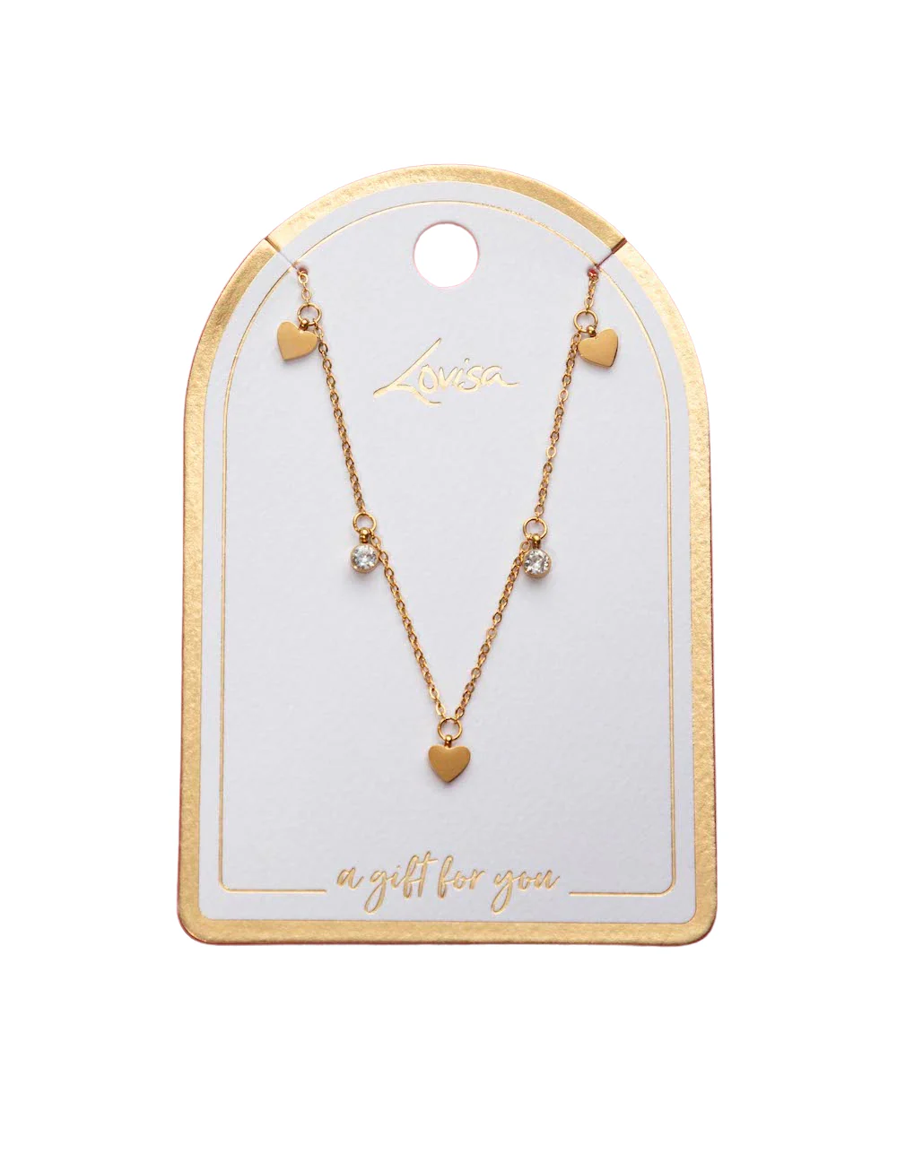 Waterproof Gold Plated Stainless Steel Diamante & Heart Necklace - Image 5