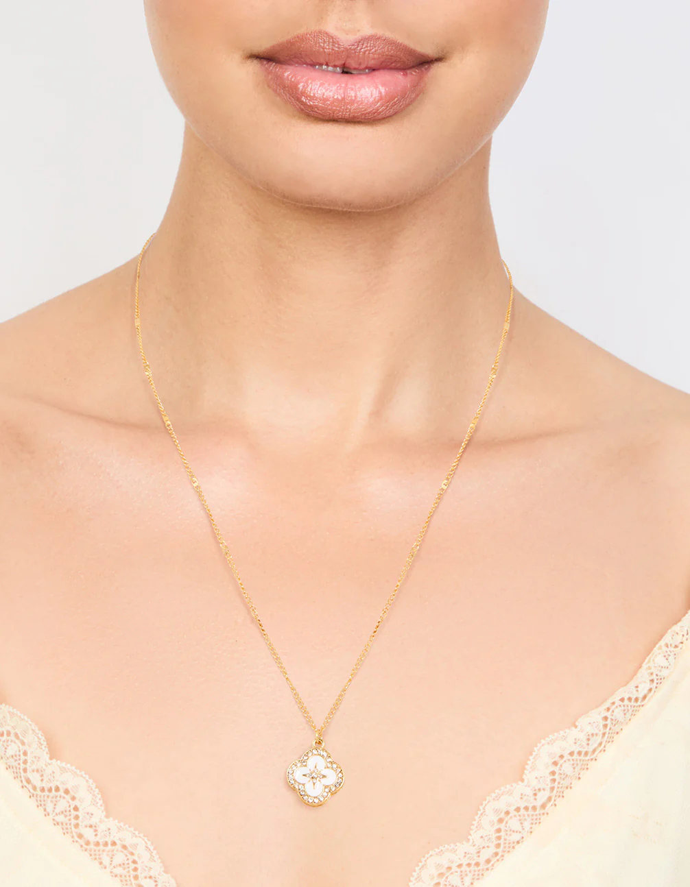 Waterproof Gold Plated Stainless Steel Flower Enamel Pendant Necklace - Image 2