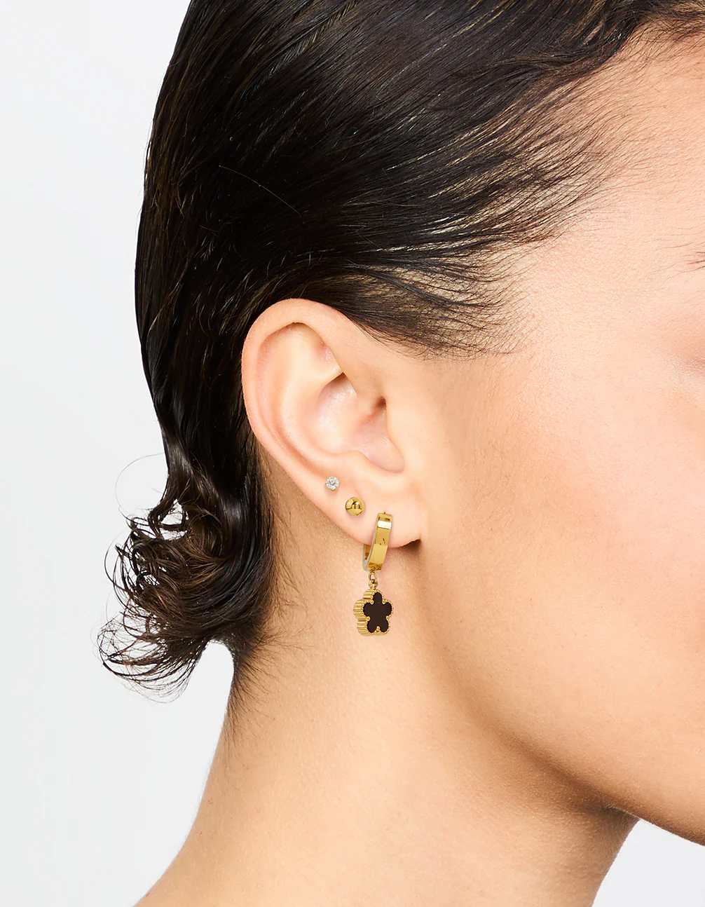 Waterproof Gold Plated Stainless Steel Flower & Star Earrings 3-Pack - Image 2