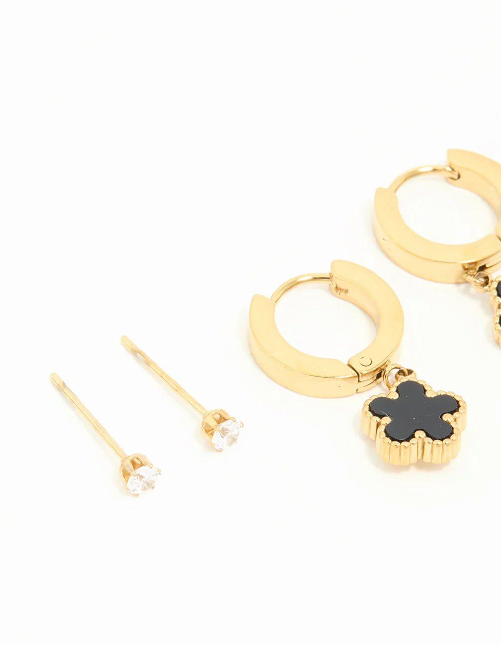 Waterproof Gold Plated Stainless Steel Flower & Star Earrings 3-Pack - Image 4