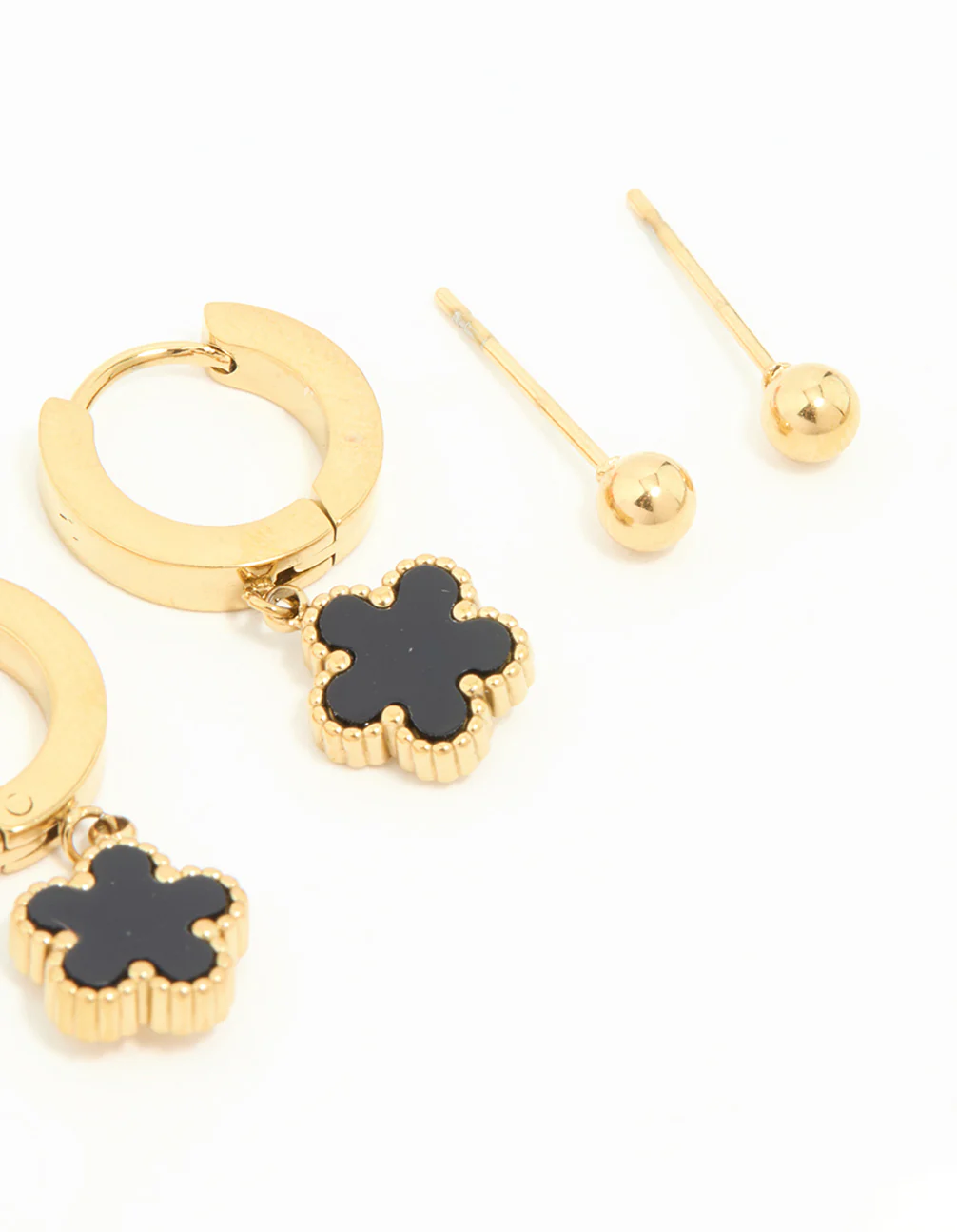 Waterproof Gold Plated Stainless Steel Flower & Star Earrings 3-Pack - Image 5