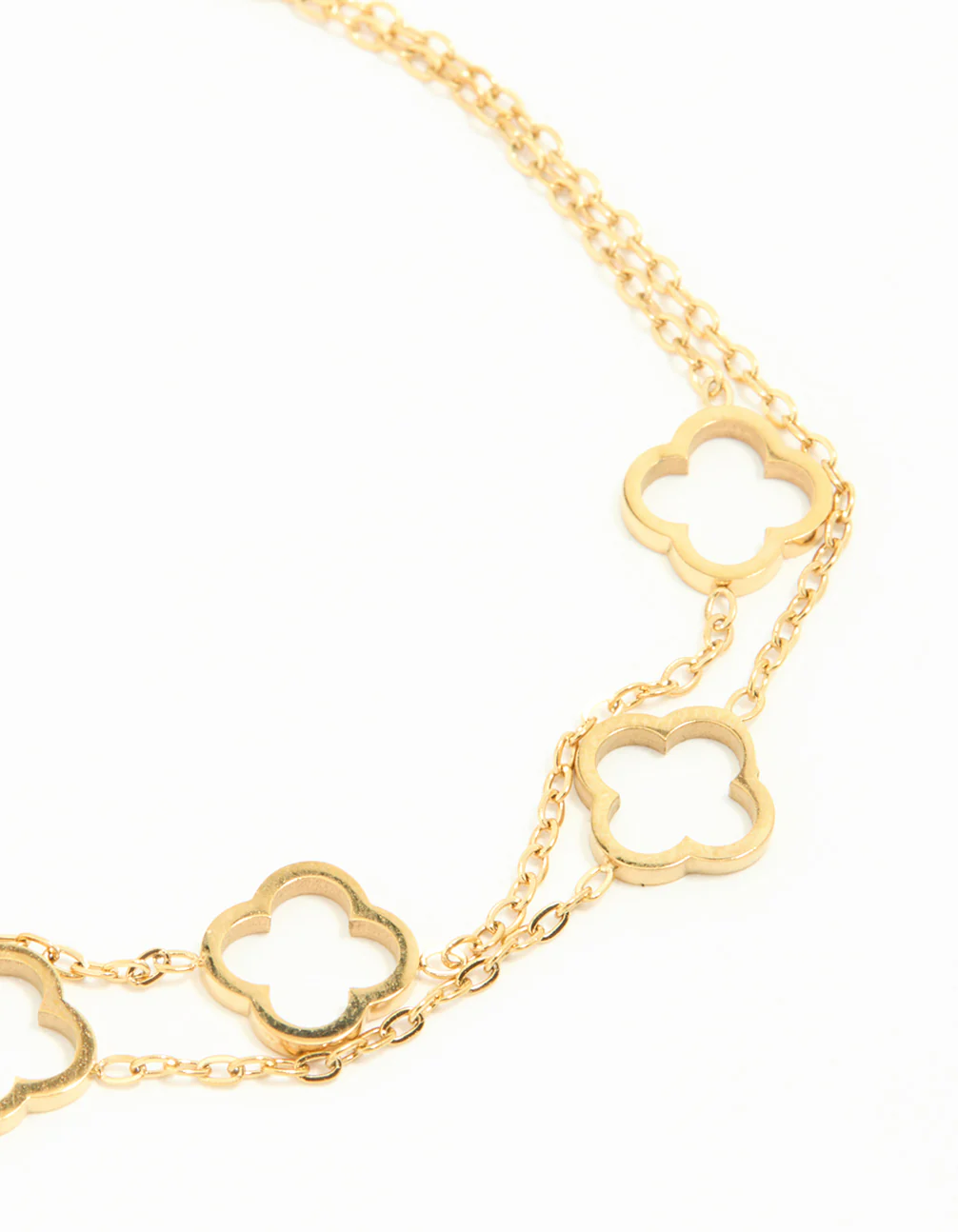 Waterproof Gold Plated Stainless Steel Hollow Flower Layered Bracelet - Image 2