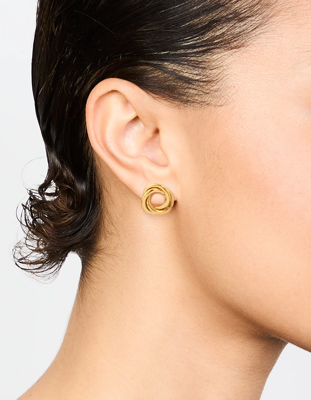 Waterproof Gold Plated Stainless Steel Knotted Doughnut Stud Earrings - Image 2