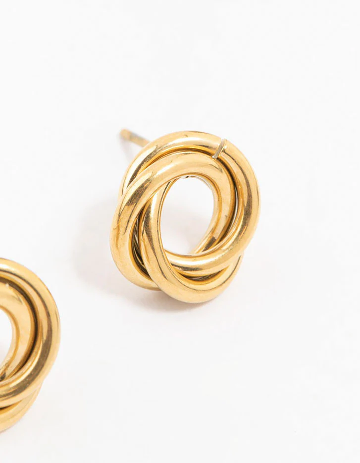 Waterproof Gold Plated Stainless Steel Knotted Doughnut Stud Earrings - Image 5
