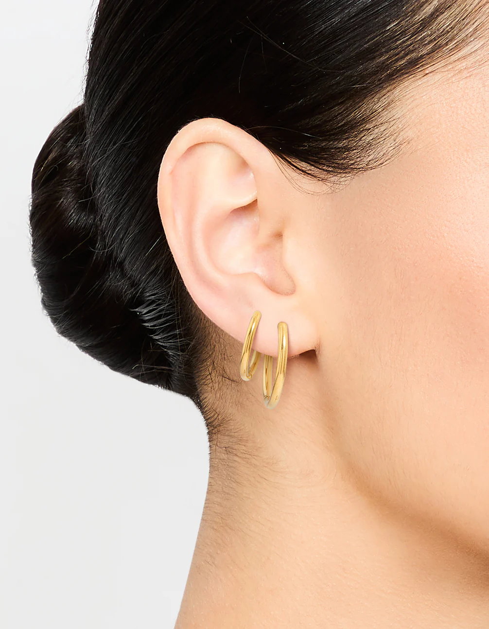 Waterproof Gold Plated Stainless Steel Medium Hoop Earrings 2-Pack - Image 2