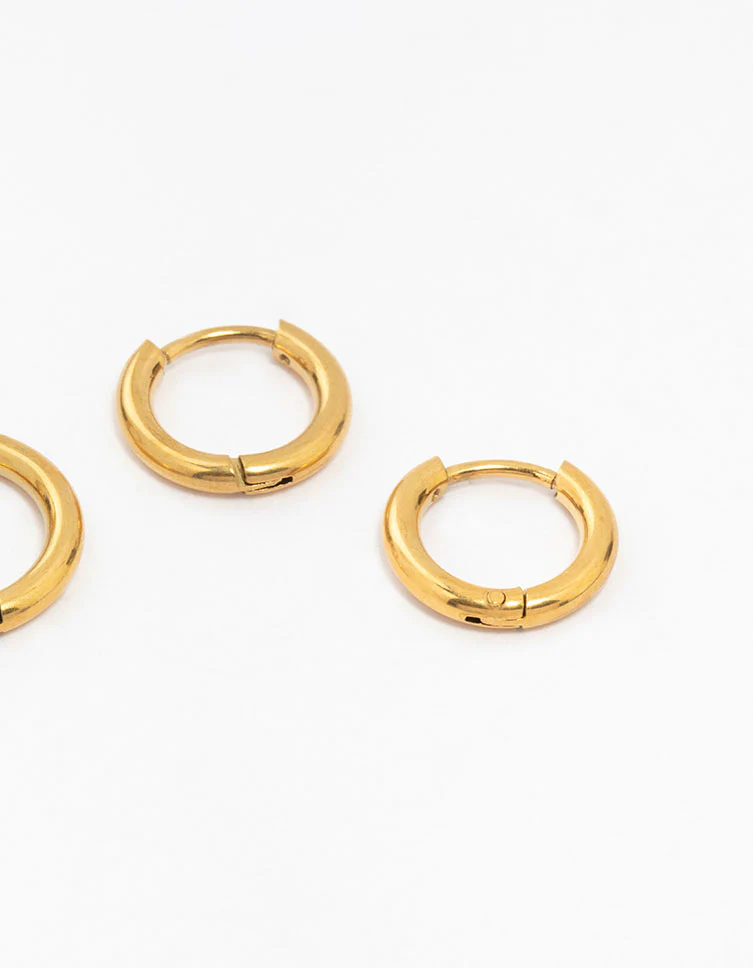 Waterproof Gold Plated Stainless Steel Medium Hoop Earrings 2-Pack - Image 5