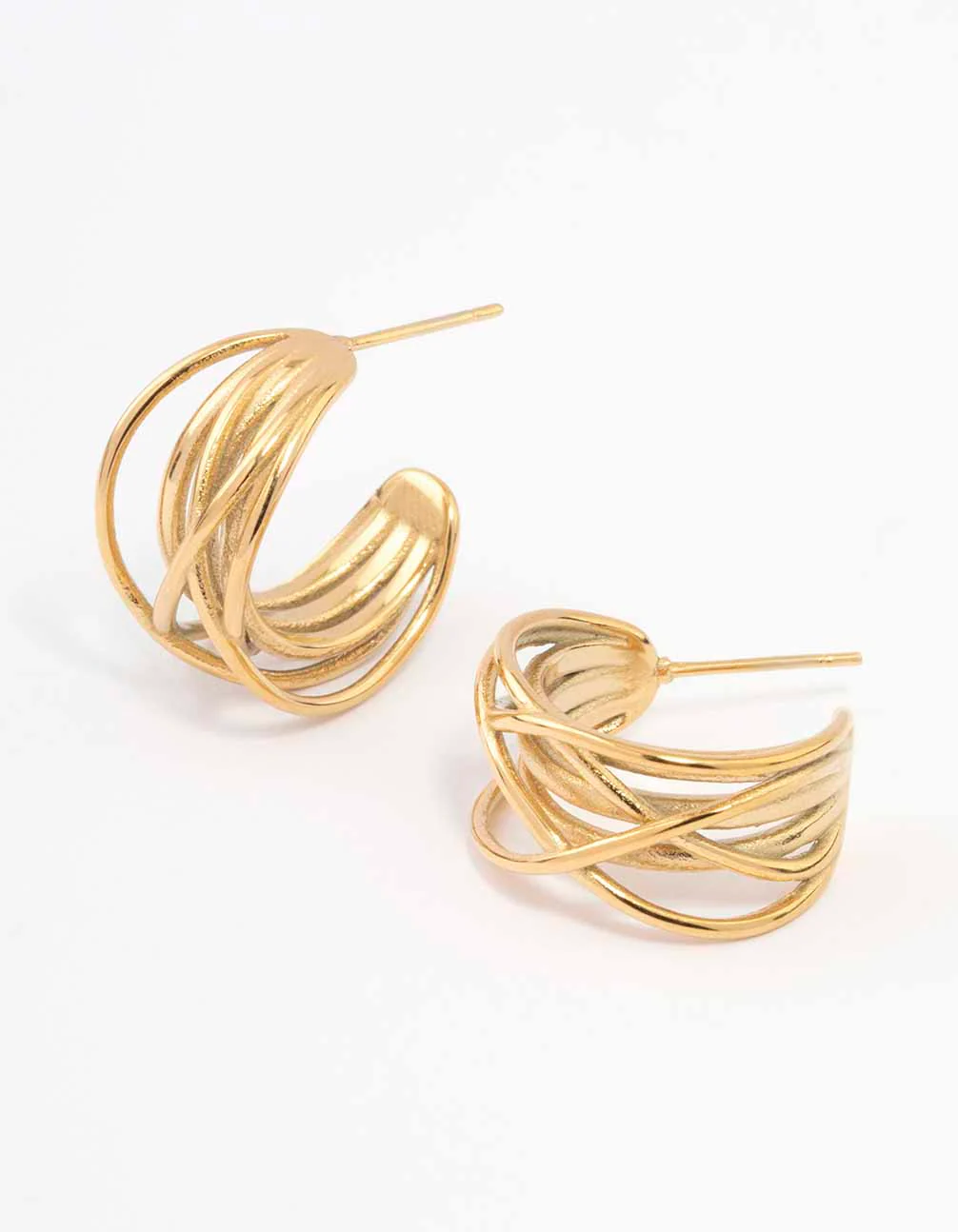 Waterproof Gold Plated Stainless Steel Organic Wire Hoop Earrings - Image 2