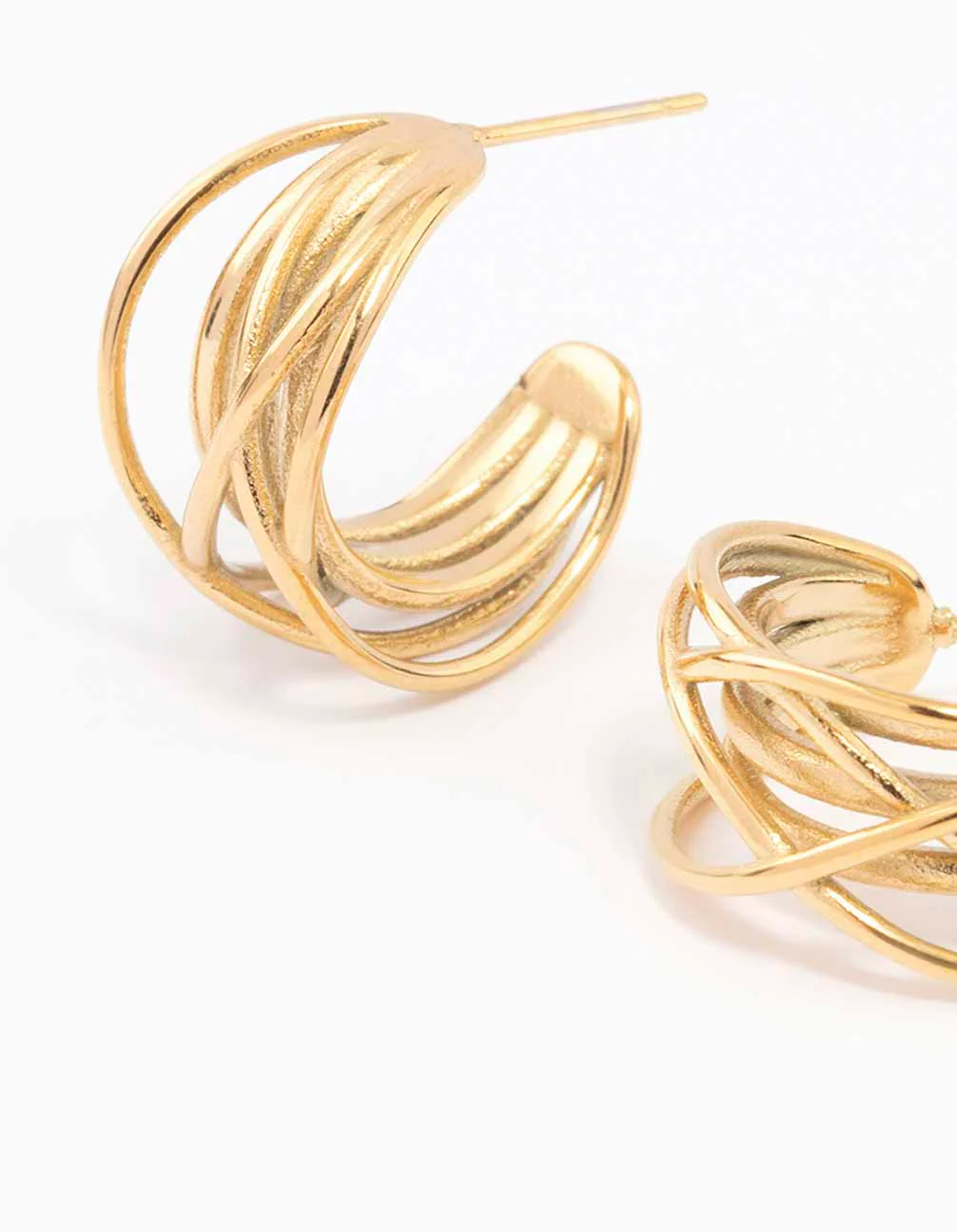 Waterproof Gold Plated Stainless Steel Organic Wire Hoop Earrings - Image 3