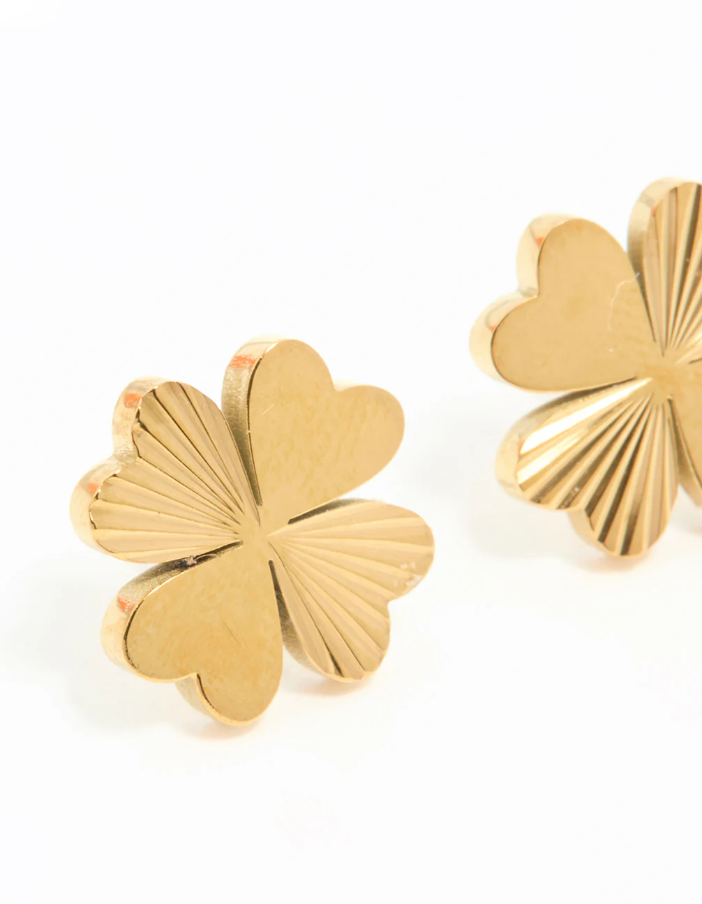 Waterproof Gold Plated Stainless Steel Ribbed Clover Stud Earrings - Image 4