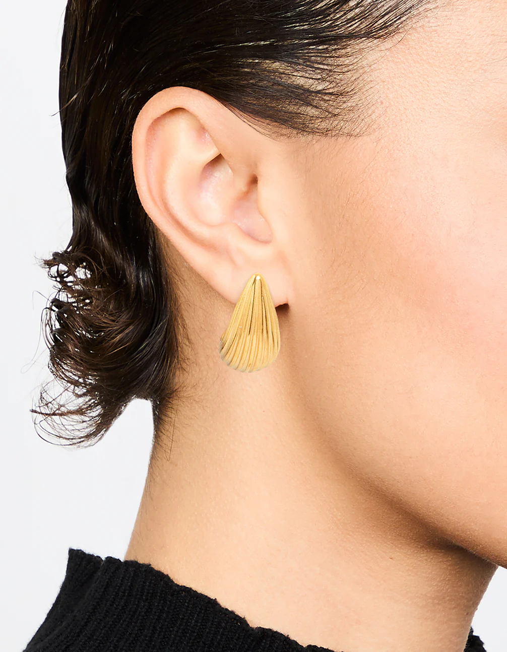 Waterproof Gold Plated Stainless Steel Small Ribbed Bubble Drop Earrings - Image 2