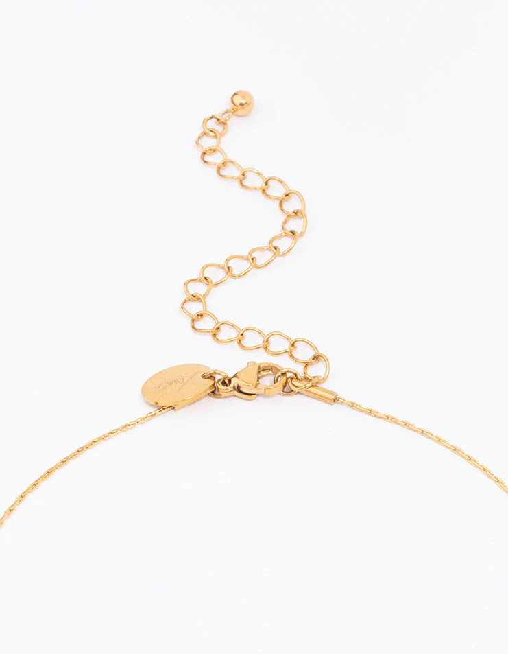 Waterproof Gold Plated Stainless Steel Thin Baguette Round Cubic Zirconia Pendant Necklace - Image 3
