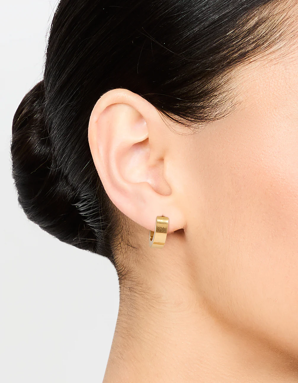 Waterproof Gold Plated Stainless Steel Wide Huggie Earrings - Image 2