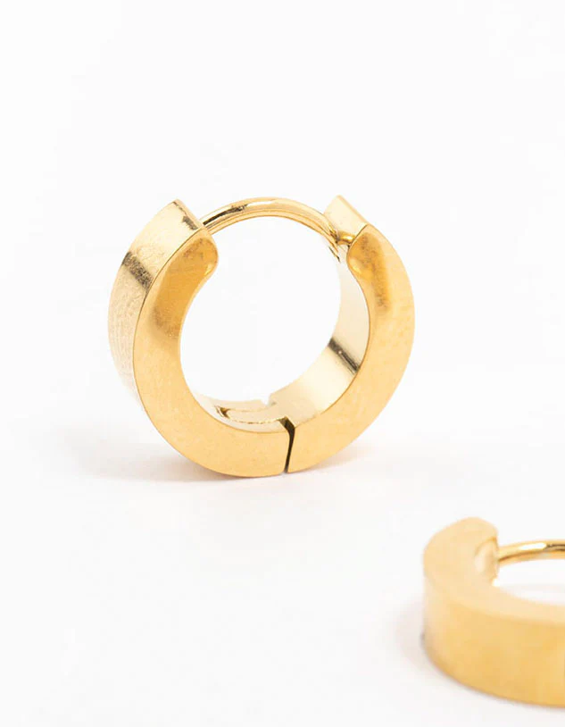 Waterproof Gold Plated Stainless Steel Wide Huggie Earrings - Image 4