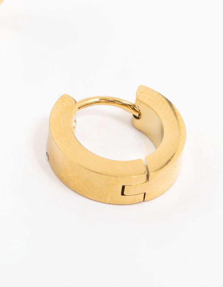 Waterproof Gold Plated Stainless Steel Wide Huggie Earrings - Image 5